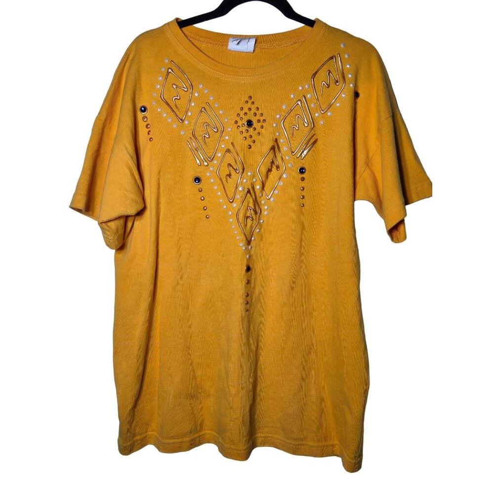 Vintage Yellow Puff Paint T-Shirt One Size 80s 90s Artsy Funky Unique Retro‎ Art
